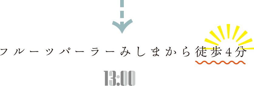 フルーツパーラーみしまから徒歩4分 13:00